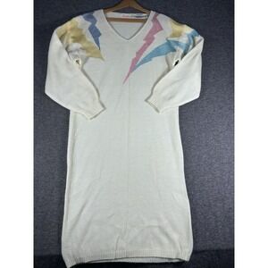 Vtg Lerner Sweater Dress Women's Medium 80's Retro Pastel Geometric Midi